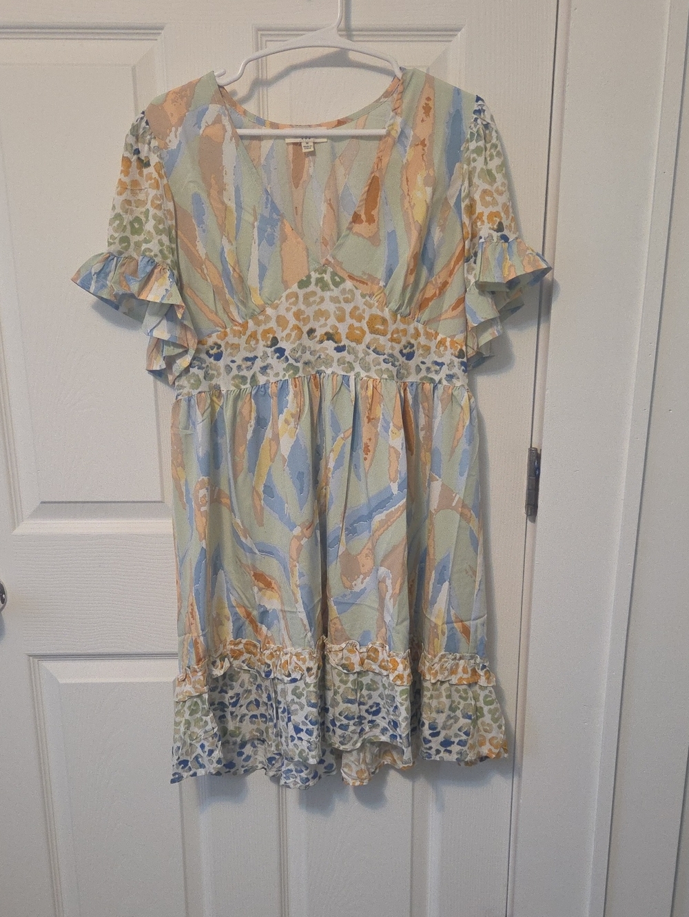Umgee Pastel Striped & Floral Ruffle Sleeve Dress Size md. NWOT